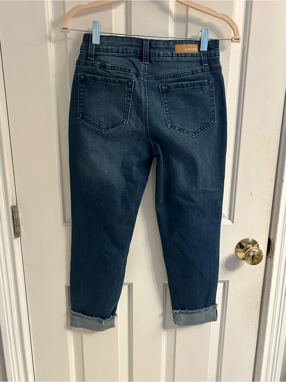 Girls Justice Dark Blue Distressed Cropped Jeans